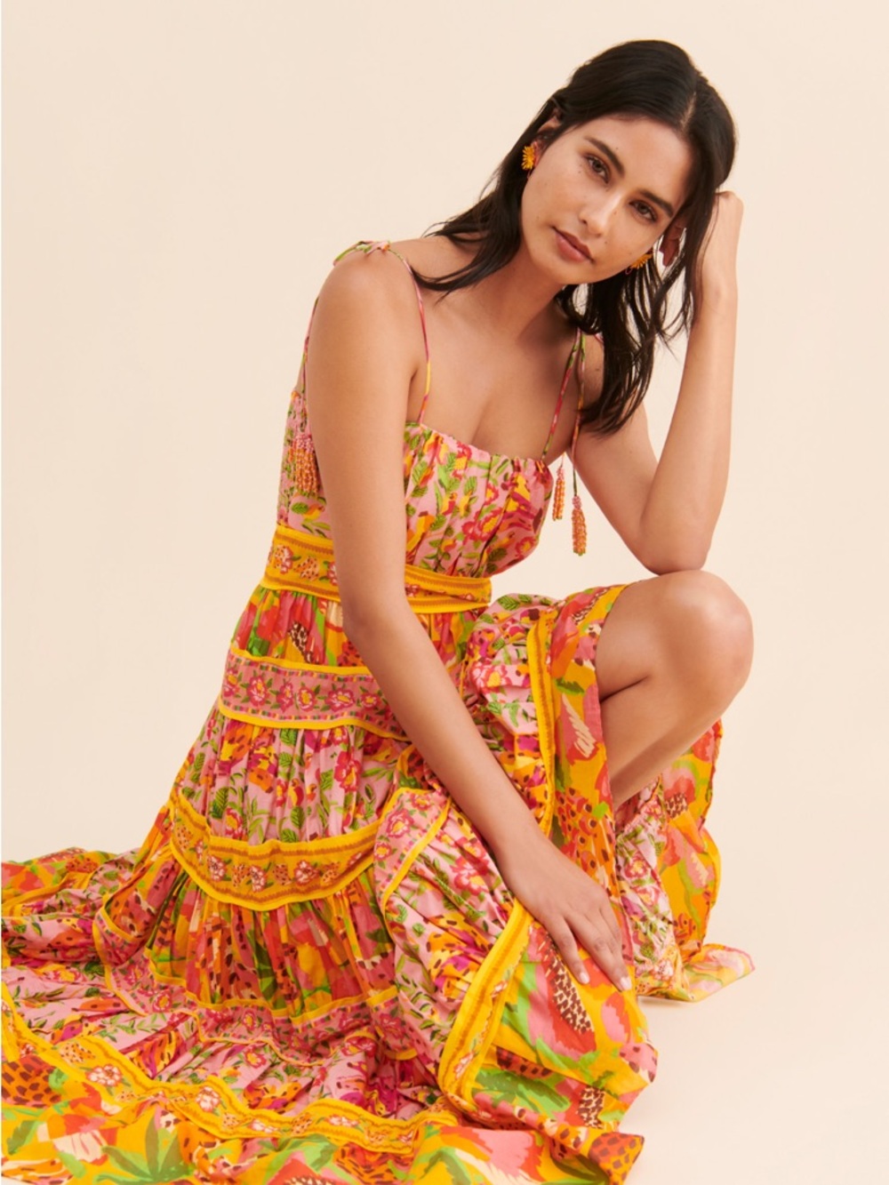 Farm Rio Mixed Fruits Paradise Dress Tie-Shoulder size small